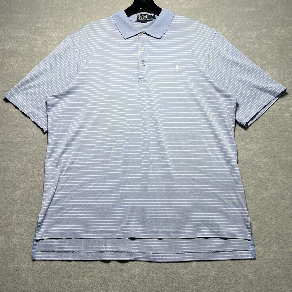 Polo Ralph Lauren Shirt Mens Large Blue Striped Short Sleeve Polo Soft Cotton - Picture 1 of 13
